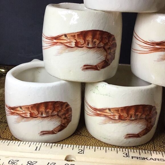 Napkin rings, vintage, ceramic shrimp embossed What moon look like chips are not - Picture 3 of 8